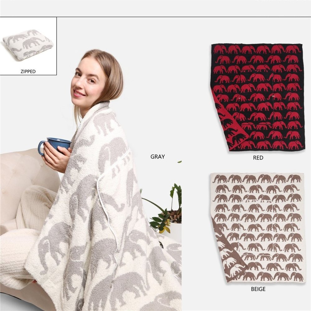 P/S 2 in1 Blanket/Pillow! Elephant Print Luxury Soft Throw Blanket & Pillow·